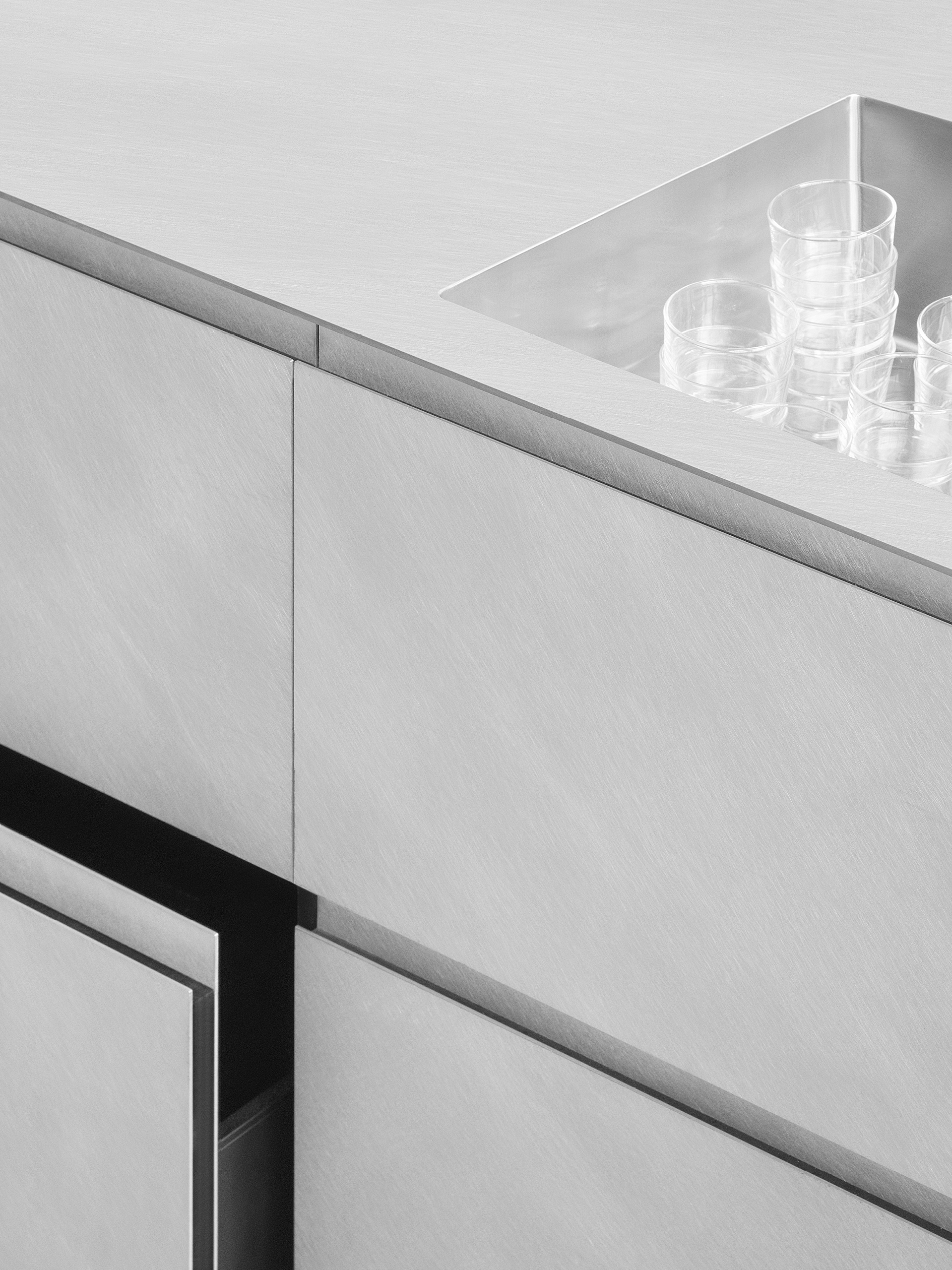 Countertop and sink in stainless steel